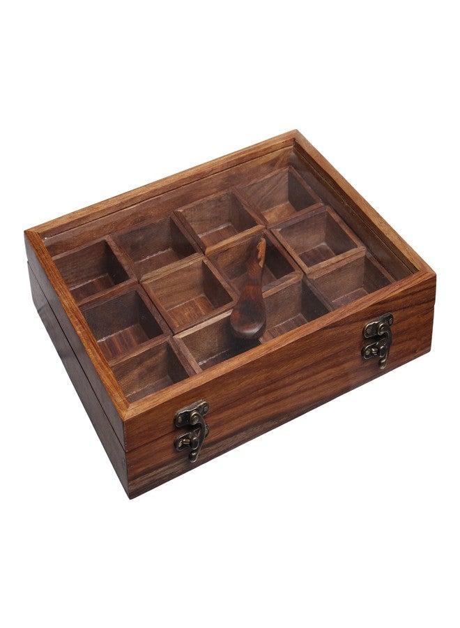Pick End Now Spice/Masala Box with Lid - 12 Containers in Sheesham Wood | Product Dimensions - 10.2x8x2 Inch, Weight - 800Gm - Image 3